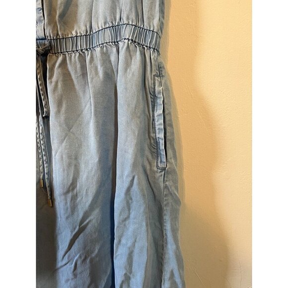 Izod Lyocell Chambray Denim Sleeveless V-Neck Dress Tie Waist Womens Large - Picture 6 of 9